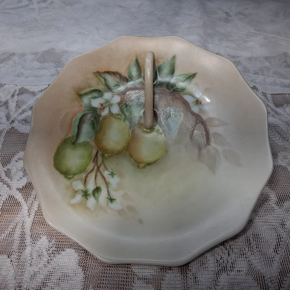 Vintage Hand-painted Fruit Dish Lemon Tray Tea Service Handled Plate Citrus